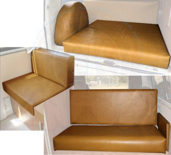 7-teiliges Set senfgelbe Innenraumbezüge aus Vinyl für VW Bus T2 Westfalia Baujahr 1967 bis 1970